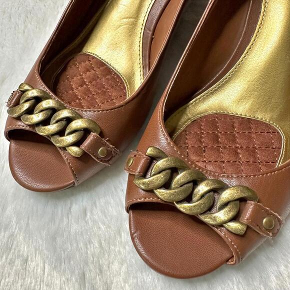 IOB Chaps Pamona Open Toe Slip On Wedges Tan Women’s 6.5B - Picture 8 of 11